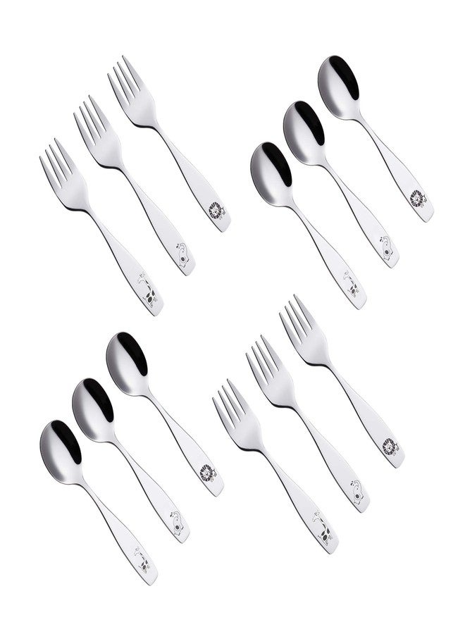 ANNOVA Kids Silverware 12 Pieces Children's Safe Flatware Set Stainless Steel - 6 x Children Forks, 6 x Dinner Spoons, Toddler Utensils, for Lunchbox (Safari Animals Etched Elephant, Giraffe, Lion) - Image 4